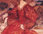 乔治 兰伯特 : Sybil Walker in Red and Gold Dress